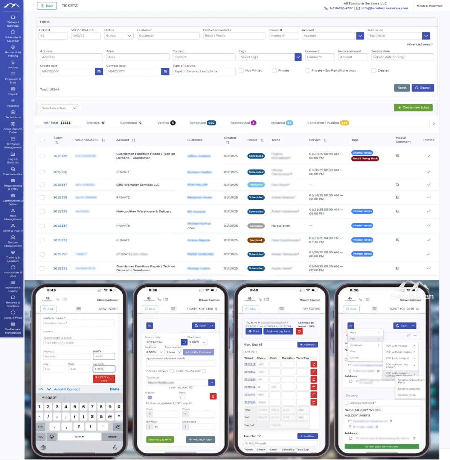 screenshot of ServiceJan Field Service Management